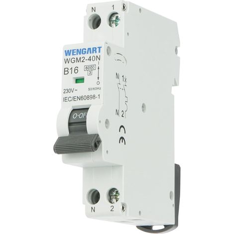 Disjoncteur miniature WGM2-40N, AC230V 16A 1P+N 6 kA B-Char, Interrupteur de sécurité électrique pour le ménage/l'industrie (1/5)