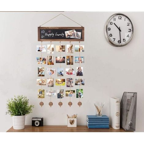 Familien-Fotorahmen für die Wand, Fotohalter mit Klammern und Schnur, 1 Stück mit 30 Klammern, Dekoration für Zuhause und Geschenk zur Hochzeit/zum Jahrestag (1/4)