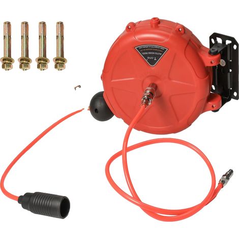 Carrete para manguera de aire, retráctil automático, diseño para montaje en pared, rojo. (1/2)