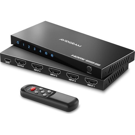 HDMI Switch 4K 60Hz, HDMI 2.0 Commutateur 4 in 1 Out, 4 Port HDMI Selector Box with IR Télécommande Soutien HDCP 2.2 HDR10 3D 18Gbps pour Xbox PS4 Roku HDTV Monitor (1/5)