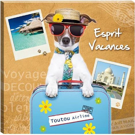 Cadre en toile chien esprit vacances 40 x 40 cm