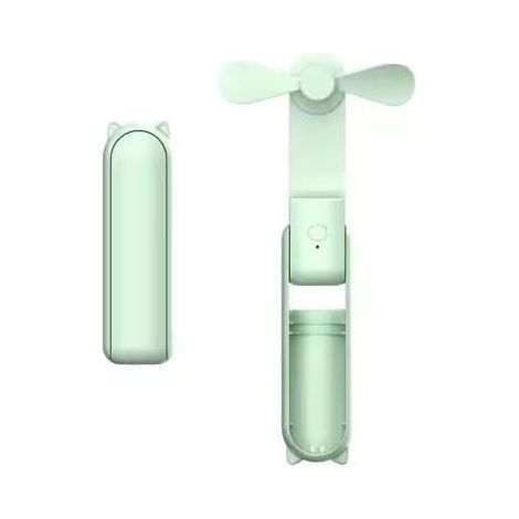 Mini ventilatore personale portatile, pieghevole, di piccole dimensioni, con batteria ricaricabile tramite USB e pale flessibili (verde). (1/3)