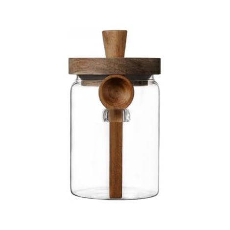 Barattolo di vetro con coperchio e cucchiaio in legno, contenitore per alimenti da 20 once, caffettiera, contenitore per caffè in polvere, barattolo di vetro per alimenti. (1/5)