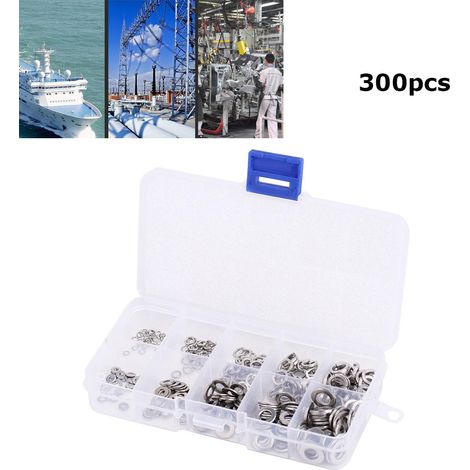 Assortiment de 300 rondelles plates en acier inoxydable M2 à M6, avec étui en plastique