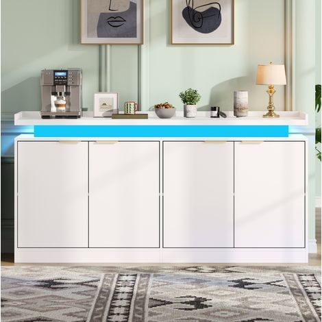 Credenza 160 x 39 x 83 cm con LED, 4 porte, bianco in MDF HAVRYA (1/5)