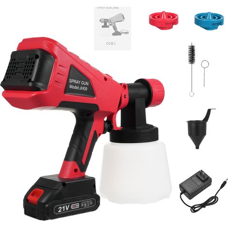 Pulverizador de pintura eléctrico inalámbrico de 600 W, 32000 RPM, depósito de 1000 ml, 3 ajustes de pulverización, para madera, paredes y techos. (1/5)
