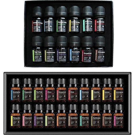 Aromatherapie-Öle, Set aus reinen und natürlichen ätherischen Ölen, Pflanzenaromen.
