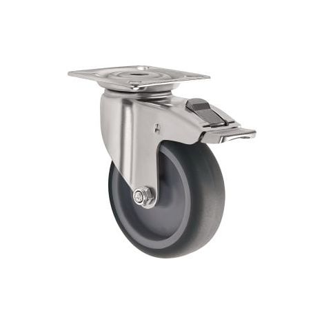 Rueda  giratoria  con  freno  D.100mm  Cap.100kg  con  placa  cojinete  liso  goma  gris  TECWERK (1/2)