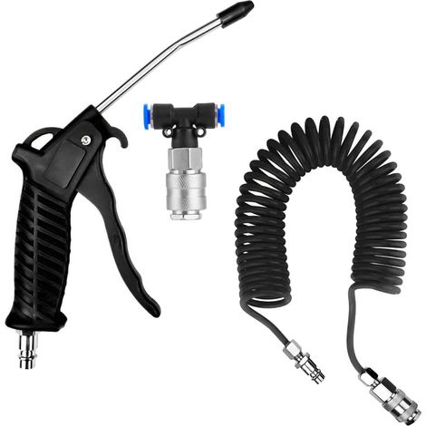 Pistolet à air comprimé pour camion avec tuyau spirale de 5 m, pistolet de soufflage avec raccord rapide en T, pour camion, voiture, bateau (noir) (1/5)