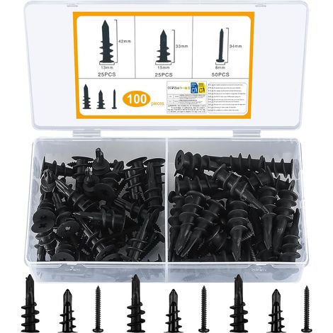 Chevilles à placo avec vis, isolantes, 50 pièces en plastique pour plaques de plâtre avec vis à tête fraisée, fixation de panneaux de fibres de plâtre (1/5)