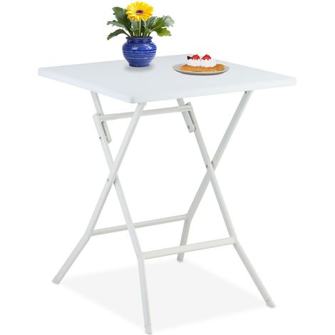 Relaxdays Tavolo Pieghevole da Giardino, Tavolino da Campeggio HLP: 73x62x62 cm, Arredo Esterno Effetto Legno, Bianco