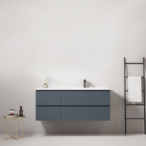 Mobile bagno sospeso cannettato 120 cm Blu Mare Lavabo a Destra in Ceramica Senza Specchio - Fiji Paint (1/4)