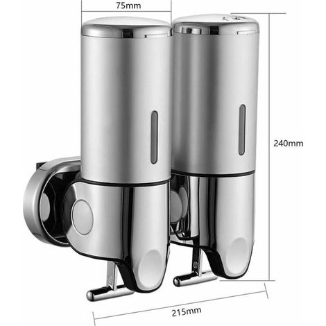 Distributeur de savon mural double shampoing revitalisant savon pour salle de bain ou cuisine argent (1/4)