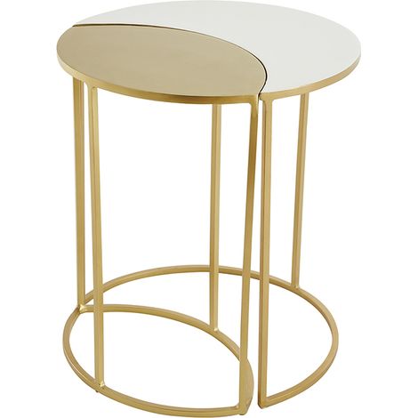 Mesa auxiliar de metal lacado blanco y dorado TOSCANE