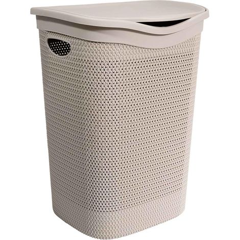 Cesto Portabiancheria in Plastica con coperchio - Effetto Rattan, 39,5x37x54 cm - Struttura intrecciata per biancheria sporca in bagno, lavanderia, Ho (1/5)