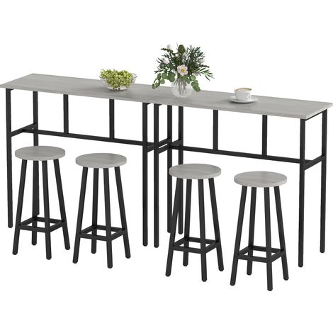 Ensemble de bar 6 pièces avec 4 tabourets de bar et 2 tables hautes en aggloméré et acier, pour cuisine et salon, gris