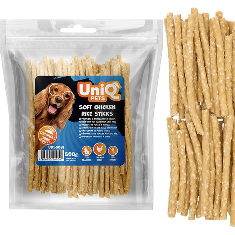 Bâtonnets de poulet et de riz pour chiens UniQ Pets 500 g (1/5)