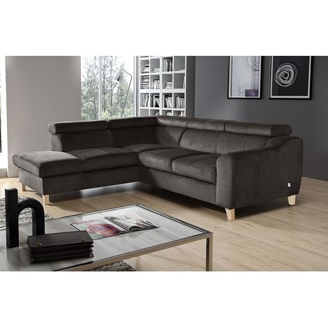 Canapé d'angle en tissu luxe 5 places, ASHLEY, chocolat, angle gauche (vu de face) (1/4)