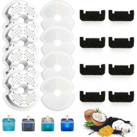 Set di 8 filtri per fontanella per gatti, 8 filtri per fontanella con resina e carbone attivo + 8 spugne, filtro di ricambio per fontanella con quadrupla filtrazione. (1/5)