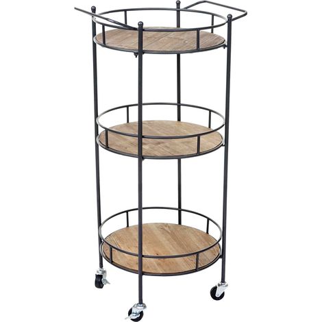 Carro con ruedas estantes de servicio bar cocina en madera maciza de abeto vintage 100x50x43cm 040002431