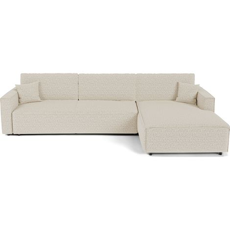 Canapé d'angle droit convertible avec coffre 3 places en tissu effet tweed crème (1/5)