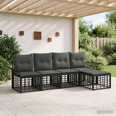 vidaXL  Outdoor Sofa Set  5 pcs Black and Dark Grey Poly Rattan