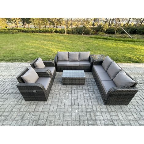 Fimous Ensemble de canapés en rotin avec Canapé 3 places Chaise inclinable Table d'appoint Gris foncé mixte (1/5)