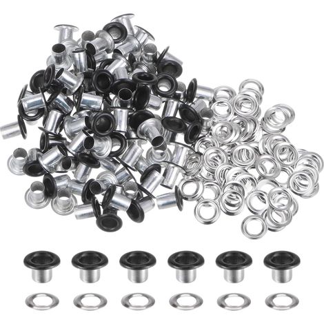 100 Ensembles Œillets en Métal de 4mm ID avec Rondelles, 7mm de Hauteur Œillets en Fer pour Chaussures, Vêtements, Ceintures, Étiquettes, Sacs, Tissus, Cuir, Noir Mat (1/5)