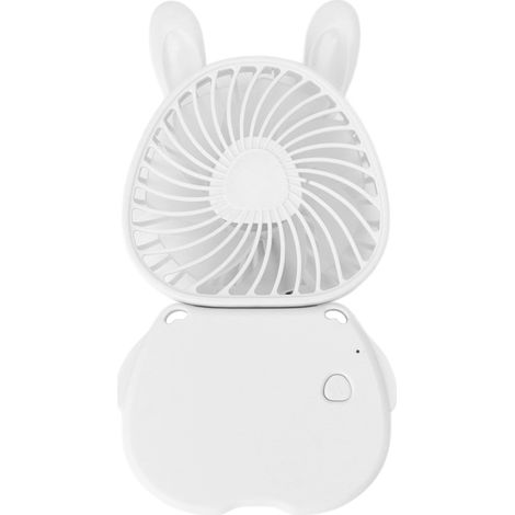 Ventilateur de cou portable pliable rechargeable USB, mini ventilateur de bureau portable mignon en forme de lapin avec cordon pour le bureau et l'extérieur, blanc