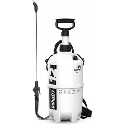 Pulverizador de presión para químicos agresivos 12 litros con correa de transporte, resistente a ácidos, uso industrial y profesional, color gris