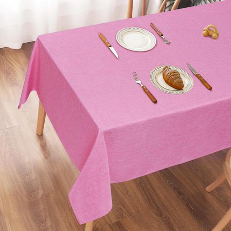Nappe lavable 100x140cm aspect lin, hydrofuge, résistante aux rayures, rose