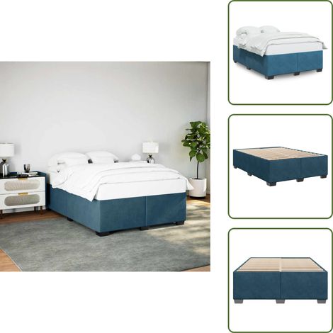 The Living Store Cadre de lit sans matelas bleu 140x190 cm velours - Cadre De Lit - Lit Double - Lit Bleu - Lit Velours - Sommier