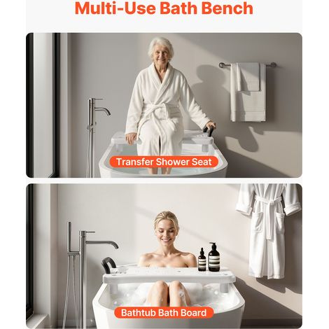 Banc de transfert baignoire avec accoudoir, siège douche 150 kg, tabouret portable pour bacs 41-62 cm, planche bain pieds anti-glisse réglables, personnes âgées et mobilité réduite (1/5)