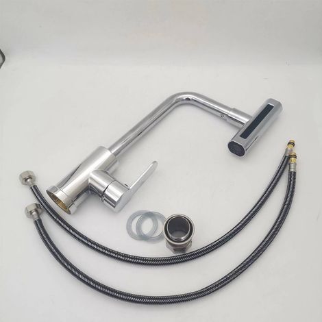 Robinet de Cuisine avec 4 Jets au Choix Robinet Cascade Mitigeur de Cuisine Pivotant 360° Mitigeur d'Évier Robinetterie Cuisine en Acier Inox Chromé (1/5)