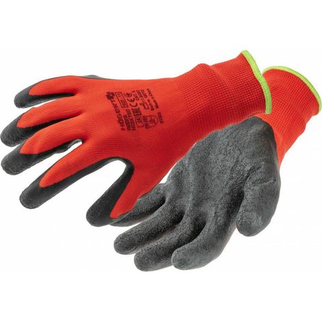 Guantes de trabajo Högert Technik RODER talla 10, 12 pares, recubrimiento de látex, flexibles y resistentes, ideales para montaje y mantenimiento preciso