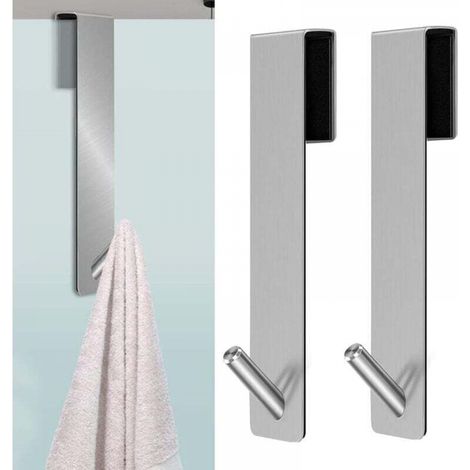 2 PCS Crochets de Porte de Douche,Accroche Serviette avec Couches en Mousse,crochets de porte pour cabine de douche paroi de douche en verre paroi de douche en verre(Argent) (1/5)