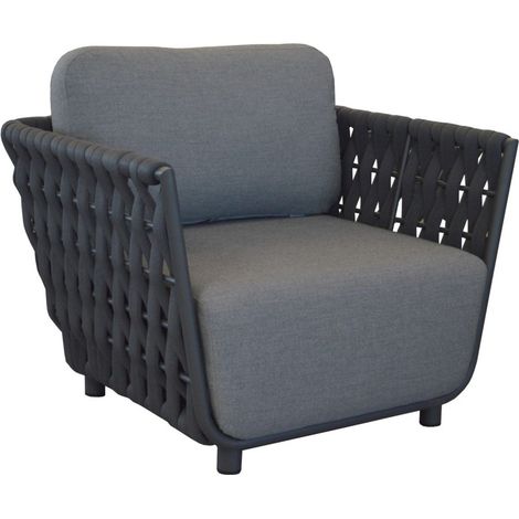PROLOISIRS Fauteuil de détente Hug alu/tresse sangle rubber avec coussin - anthracite (1/4)