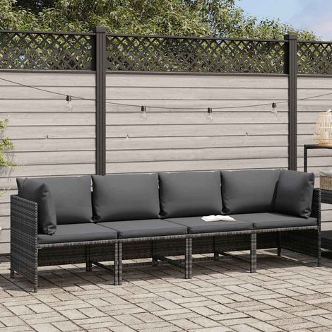 Canapé fixe 4 places de jardin, Canapé d'extérieur, Meuble de jardin, avec coussins Gris Résine tressée OIB6138E (1/4)