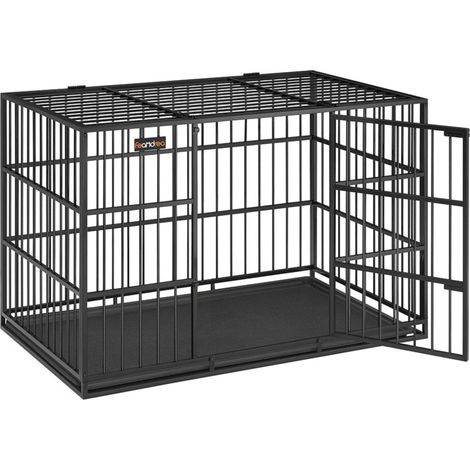 Trasportino per cani resistente Trasportino per animali domestici 107 x 70 x 75 cm per cani di taglia media e grande Trasportino con tetto rimovibile e vassoio Doppia porta Nero inchiostro 120004778