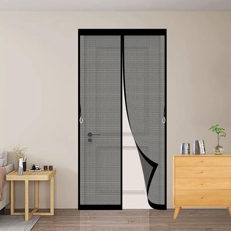 Moustiquaire Porte Fenetre Aimantée 103 x 211 cm Sans Percage Anti-Moustiques avec Bande Adhésive, Fermeture Magnétique Moustiquaire Magnétique pour Balcon & Terrasse, Noir (1/5)
