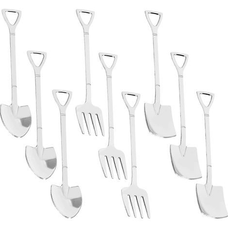 9 pièces : pelle, cuillère, fourchette, cuillère à café, manche de pelle, cuillère à dessert, cuillère à glace, pelle. (1/5)