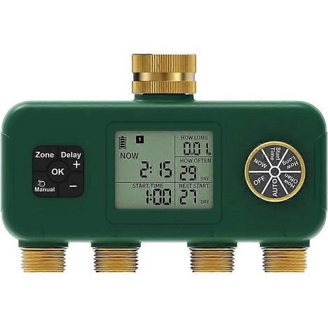 Minuteur d'arrosage automatique 4 voies, entrée/sortie en laiton, écran LCD rotatif 3/4", étanche IP55, sécurité enfant (1/5)
