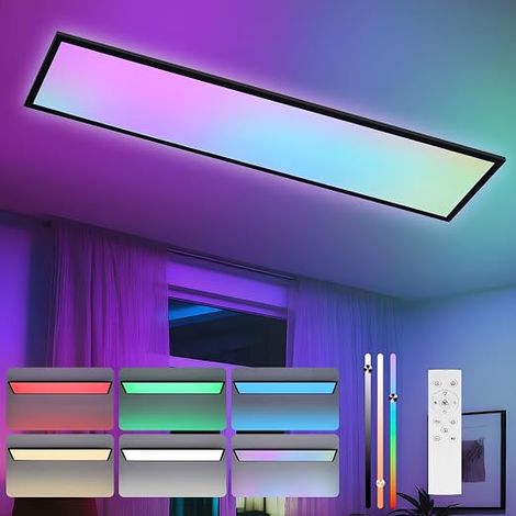 GBLY Panel LED 120x30 Regulable Panel techo largo RGB Cambio color Oficina Plano con control remoto 39W Negro Grande Rectangular para sala de juegos salon (1/5)