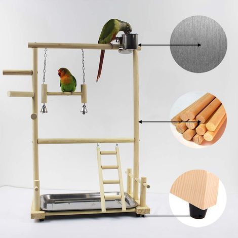 Doppelstöckiger Vogelständer aus Holz inklusive Leiter, Schaukel, Glocke, Vogelspielzeugständer (1/5)