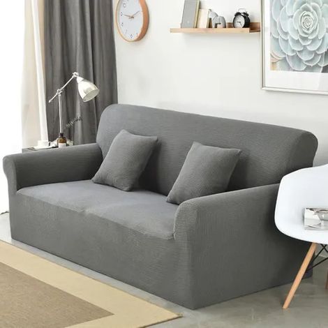 Housse De Canapé - Élastique Grille De Gaufres Spandex - Pour Canapé 3 Places 190 À 230 Cm - Gris (1/4)