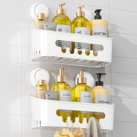 Caddie de douche à ventouse, étagère murale de rangement de bain pour shampoing, nettoyant pour le corps, support de douche en plastique, amovible sans perçage