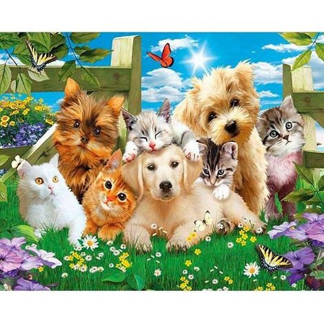 5D-Diamantmosaik – Hunde und Katzen 40 x 30 cm