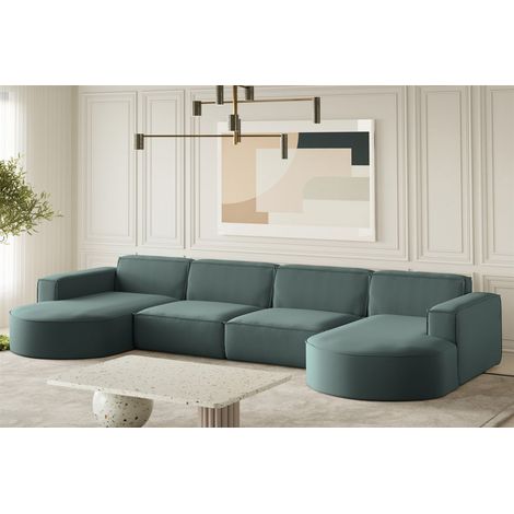 Wohnlandschaft U-Form Sofa PALMA XL in Stoff Opera Velvet Opalgrün