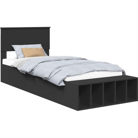 Bettrahmen mit Regal Schwarz 75 x 190 cm Holzwerkstoff vidaXL