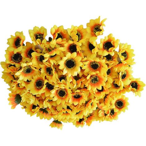 Tournesol Artificiel - Fleur en Soie et Plastique - Diamètre 4,5 cm - Jaune - Décoration Intérieure Mariage Loisirs Créatifs - Lot de 100 (1/5)